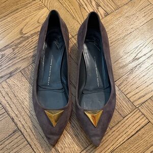 Giuseppe Zanotti Eggplant Suede Flats with Gold Detail